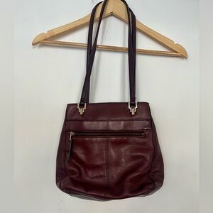 VTG 90s Liz Claiborne Burgundy Pebbled Leather Tote Purse